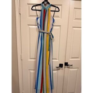 #001 Forever 21 Maxi Dress Sz. Medium Multicolor Striped Halter Tie Back